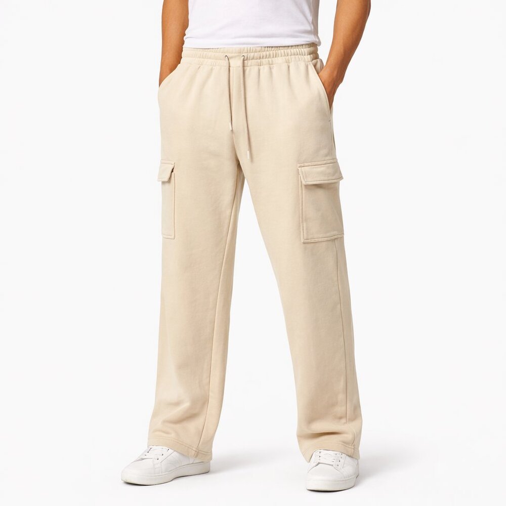 BP Wide Leg Cargo Sweatpants Cream Cotton Blend L